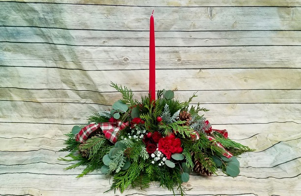 Country Christmas Centerpiece from Wren's Florist in Bellefontaine, Ohio
