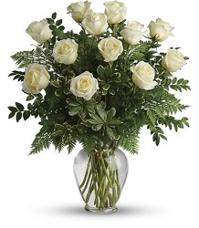 White Roses Vased from Wren's Florist in Bellefontaine, Ohio