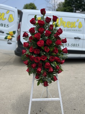 Red Rose Sympathy Easel  from Wren's Florist in Bellefontaine, Ohio